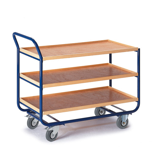 ROLLCART Tischwagen mit drei Ladeflächen mit 20 mm Rand