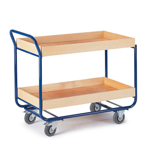 ROLLCART Tischwagen mit zwei Ladeflächen mit 80 mm Rand