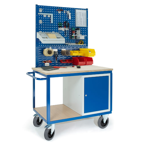 ROLLCART 07-4306L2S1 Werkstattwagen mit Stahlschrank, zwei Lochplatten, eine Schlitzplatte