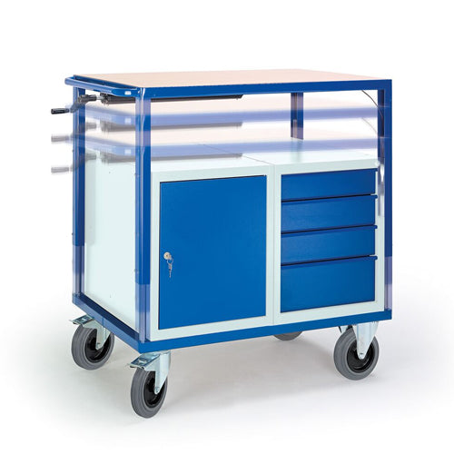 ROLLCART 07-4307/H Höhenverstellbarer Tischwagen mit Schrank und Schubladen