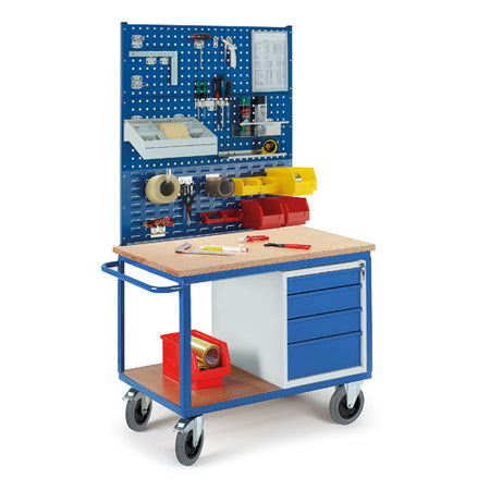 ROLLCART 07-4308L2S1 Werkstattwagen mit Schubladenschrank, zwei Lochplatten, eine Schlitzplatte