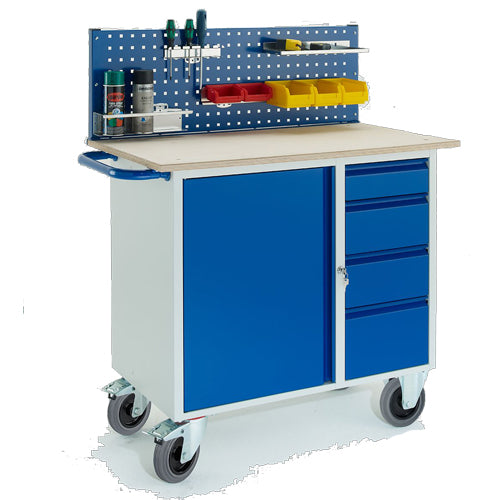 ROLLCART 07-4361L1 Werkstattwagen mit vier Schubladen, Stahlschrank, eine Lochplatte
