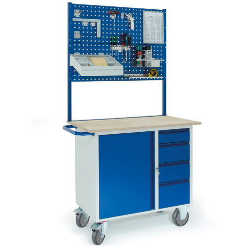 ROLLCART 07-4361L2 Werkstattwagen mit vier Schubladen, Stahlschrank, zwei Lochplatten