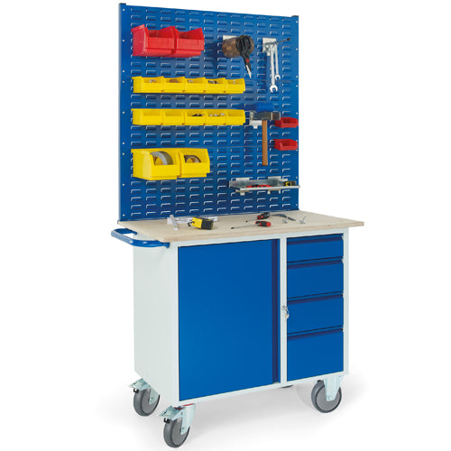 ROLLCART 07-4361S3 Werkstattwagen mit vier Schubladen, Stahlschrank, drei Schlitzplatten