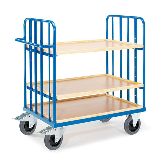 ROLLCART Etagenwagen, drei Kästen, zwei Gitterwände