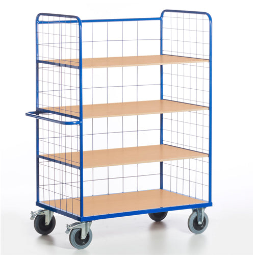 ROLLCART Hoher Etagenwagen mit drei Gitterwänden, drei Böden