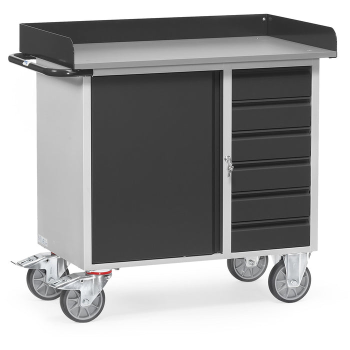 Fetra 12450/7016 Stahlblech-Werkstattwagen "GREY EDITION" mit Schrank, sechs Schubladen, Abrollrand