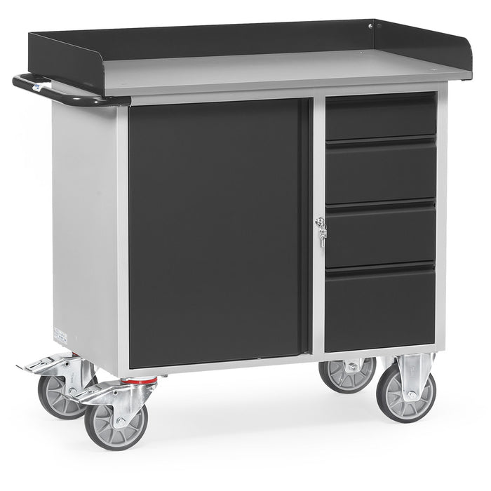 Fetra 12452/7016 Stahlblech-Werkstattwagen "GREY EDITION" mit Schrank, vier Schubladen, Abrollrand