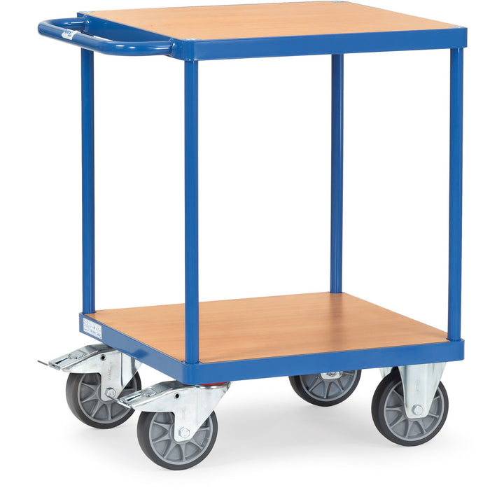 Fetra 2496 Schwerer Tischwagen, zwei quadratische Holz-Plattformen, 500 kg