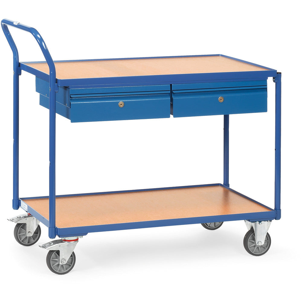 Fetra 2622 Leichter Tischwagen, zwei Stahlblechschubladen und Holz-Plattform, 300 kg