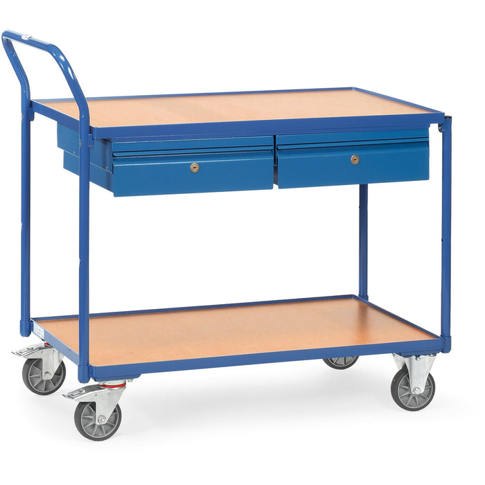 Fetra 2622 Leichter Tischwagen, zwei Stahlblechschubladen und Holz-Plattform, 300 kg