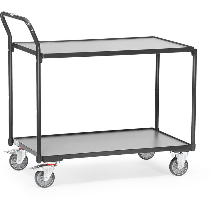 Fetra Leichter Tischwagen "GREY EDITION" 300 kg, mit zwei Böden aus Holz, Griff hochstehend