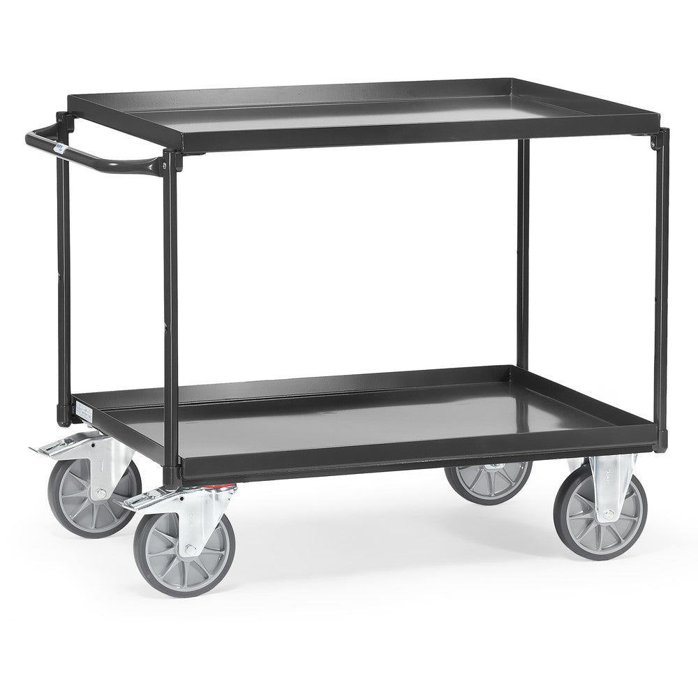 Fetra Tischwagen mit Wannen "GREY EDITION" 400 kg, mit zwei Böden aus Blechwannen, Griff waagerecht
