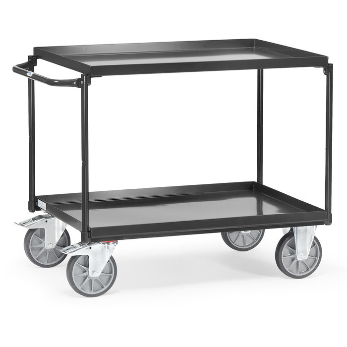 Fetra Tischwagen mit Wannen "GREY EDITION" 400 kg, mit zwei Böden aus Blechwannen, Griff waagerecht