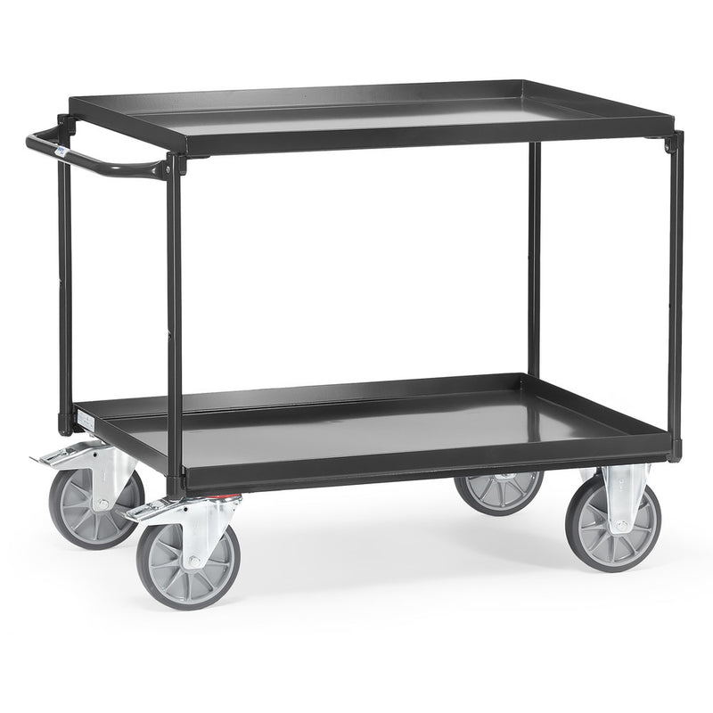 Fetra Tischwagen mit Wannen "GREY EDITION" 400 kg, mit zwei Böden aus Blechwannen, Griff waagerecht