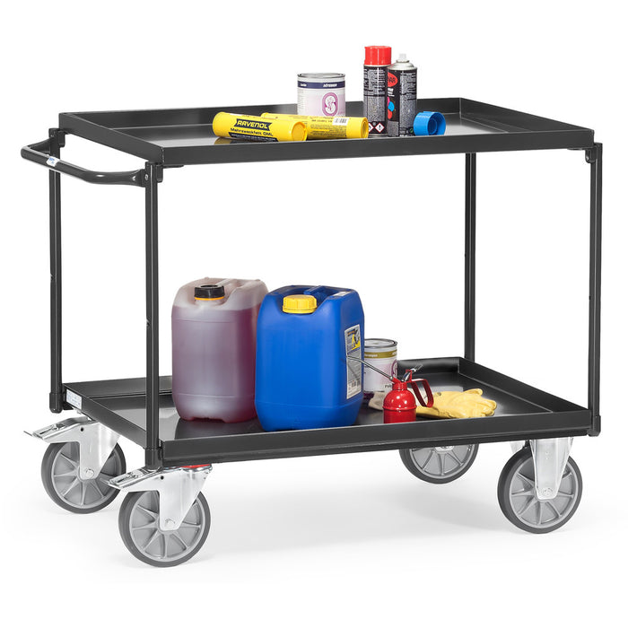 Fetra Tischwagen mit Wannen "GREY EDITION" 400 kg, mit zwei Böden aus Blechwannen, Griff waagerecht