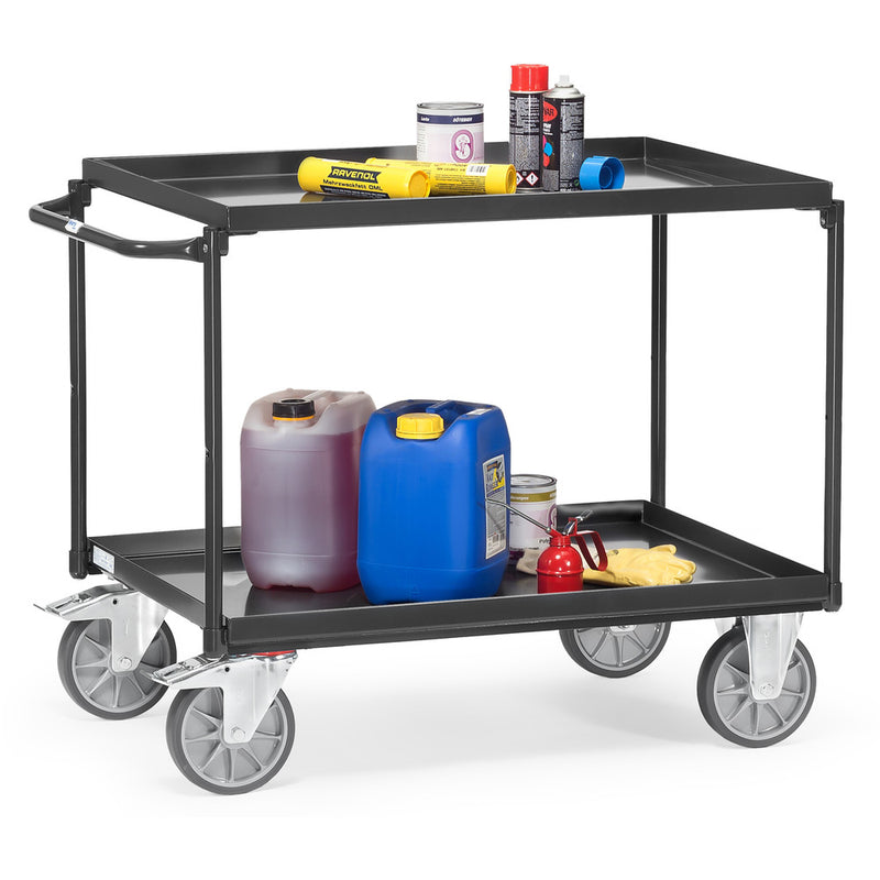Fetra Tischwagen mit Wannen "GREY EDITION" 400 kg, mit zwei Böden aus Blechwannen, Griff waagerecht