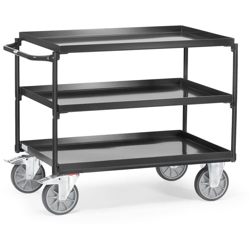 Fetrta Tischwagen mit Wannen "GREY EDITION" 400 kg, mit drei Böden aus Blechwannen, Griff waagerecht