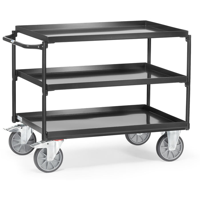 Fetrta Tischwagen mit Wannen "GREY EDITION" 400 kg, mit drei Böden aus Blechwannen, Griff waagerecht