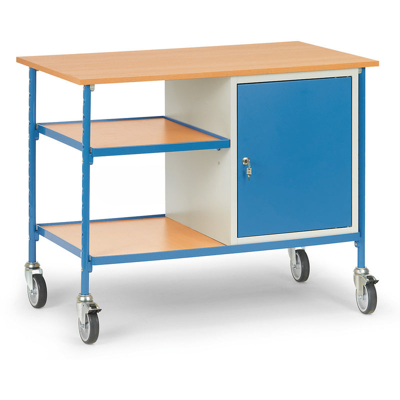 Fetra 5864 Rolltisch mit zwei Böden aus Holz und Stahlschrank, 150 kg