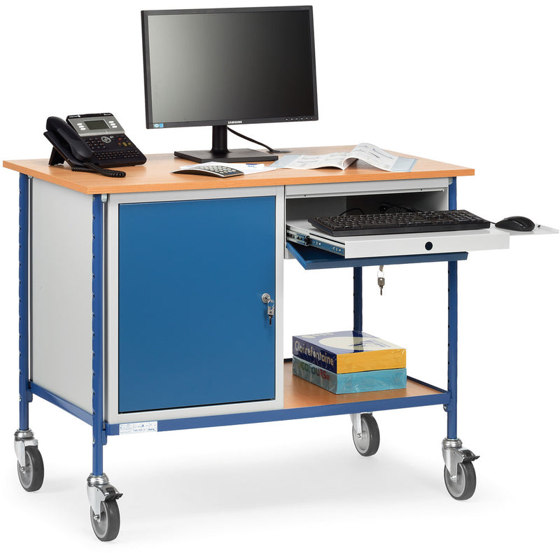 Fetra 5866 Rolltisch mit einem Stahlschrank und ausziehbarer Schublade, 150 kg
