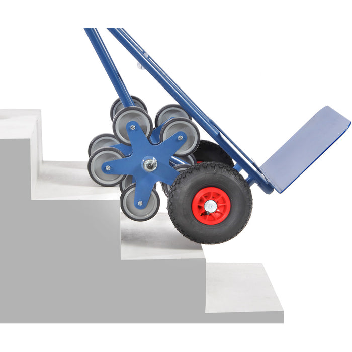 Fetra TK1328 Treppenkarren Stahl 200 kg, mit zwei fünfarmigen Rad-Sternen, Luft, breite Schaufel