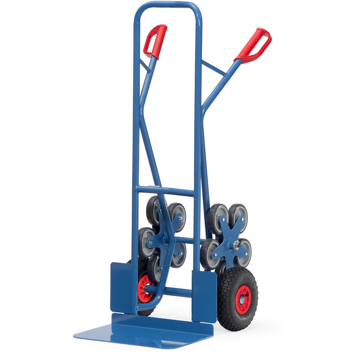Fetra TK1328 Treppenkarren Stahl 200 kg, mit zwei fünfarmigen Rad-Sternen, Luft, breite Schaufel