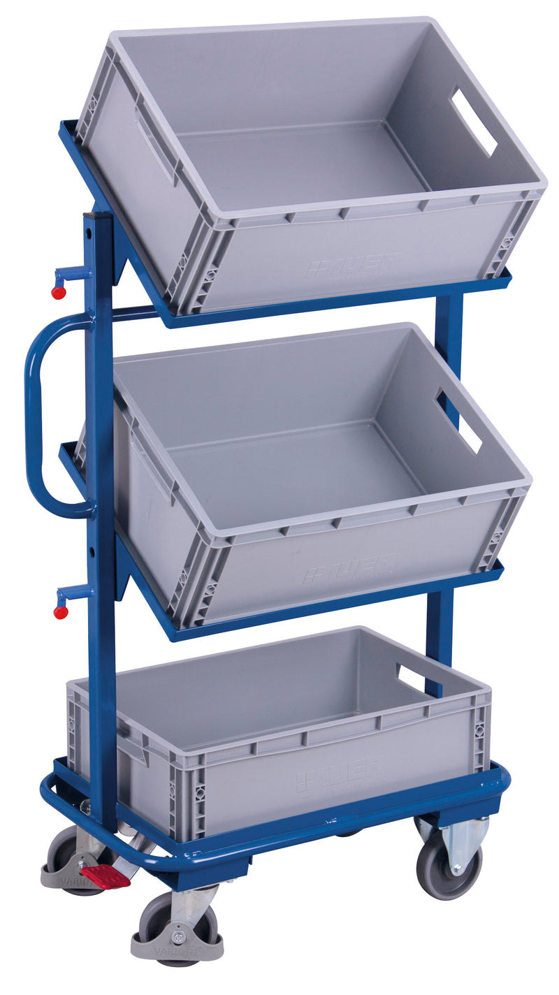 VARIOfit sw-400.805 Beistellwagen, neigbar, mit drei Kunststoffkisten, EasySTOP