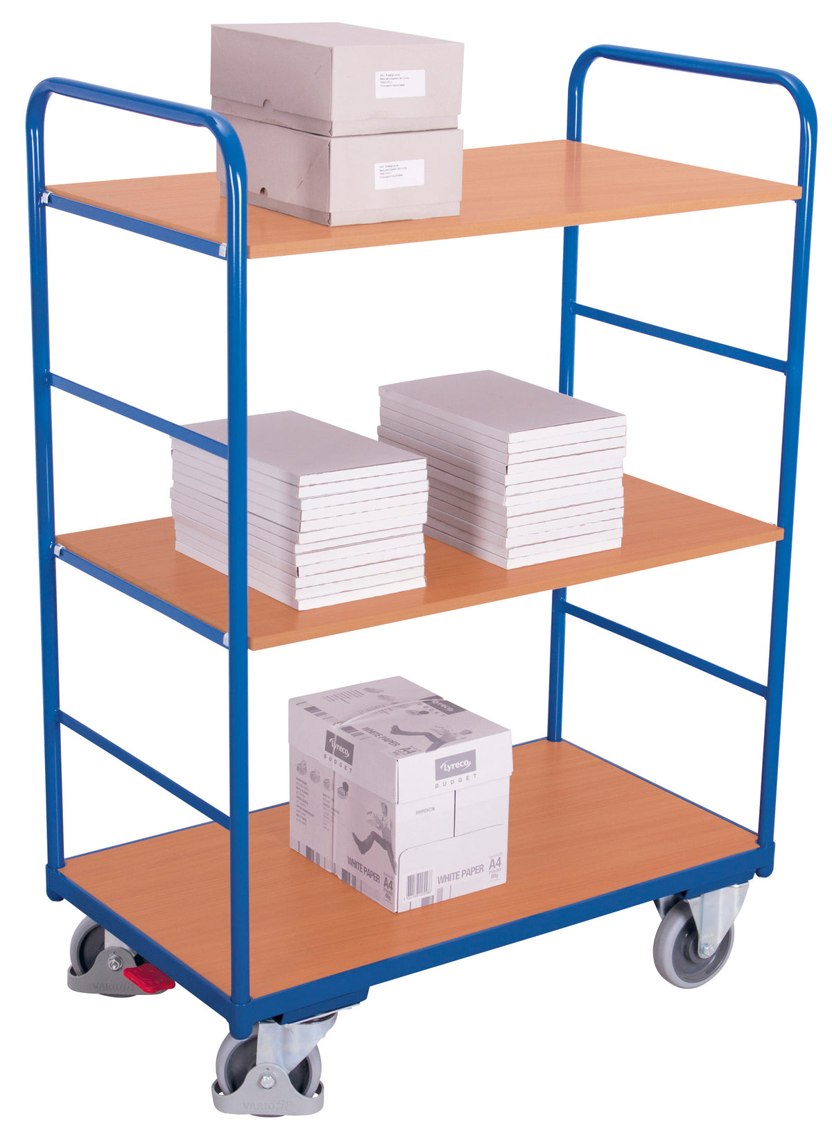VARIOfit Hoher Etagenwagen mit drei Etagen, Baukasten-System, EasySTOP