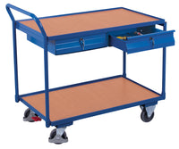 VARIOfit Tischwagen mit zwei Ladeflächen und zwei Schubladen, Baukasten-System, EasySTOP