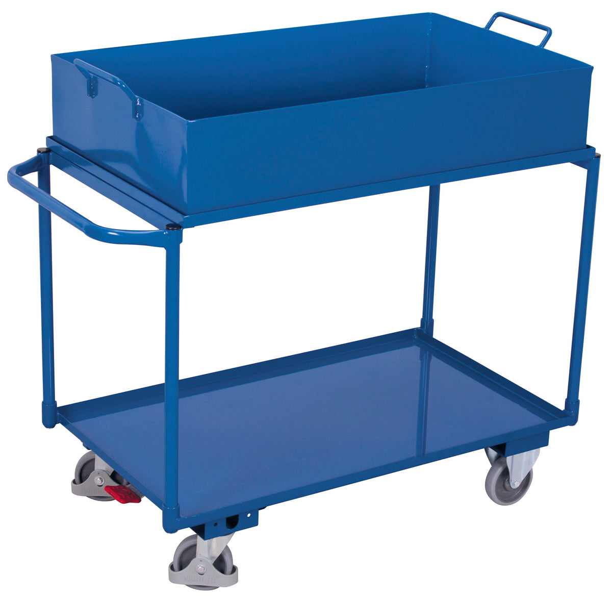 VARIOfit sw-600.507 Tischwagen mit zwei Ladeflächen und abnehmbarer Wanne, EasySTOP
