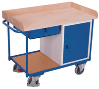VARIOfit sw-600.611 Werkstattwagen mit zwei Ladeflächen, Schublade und Schrank, EasySTOP