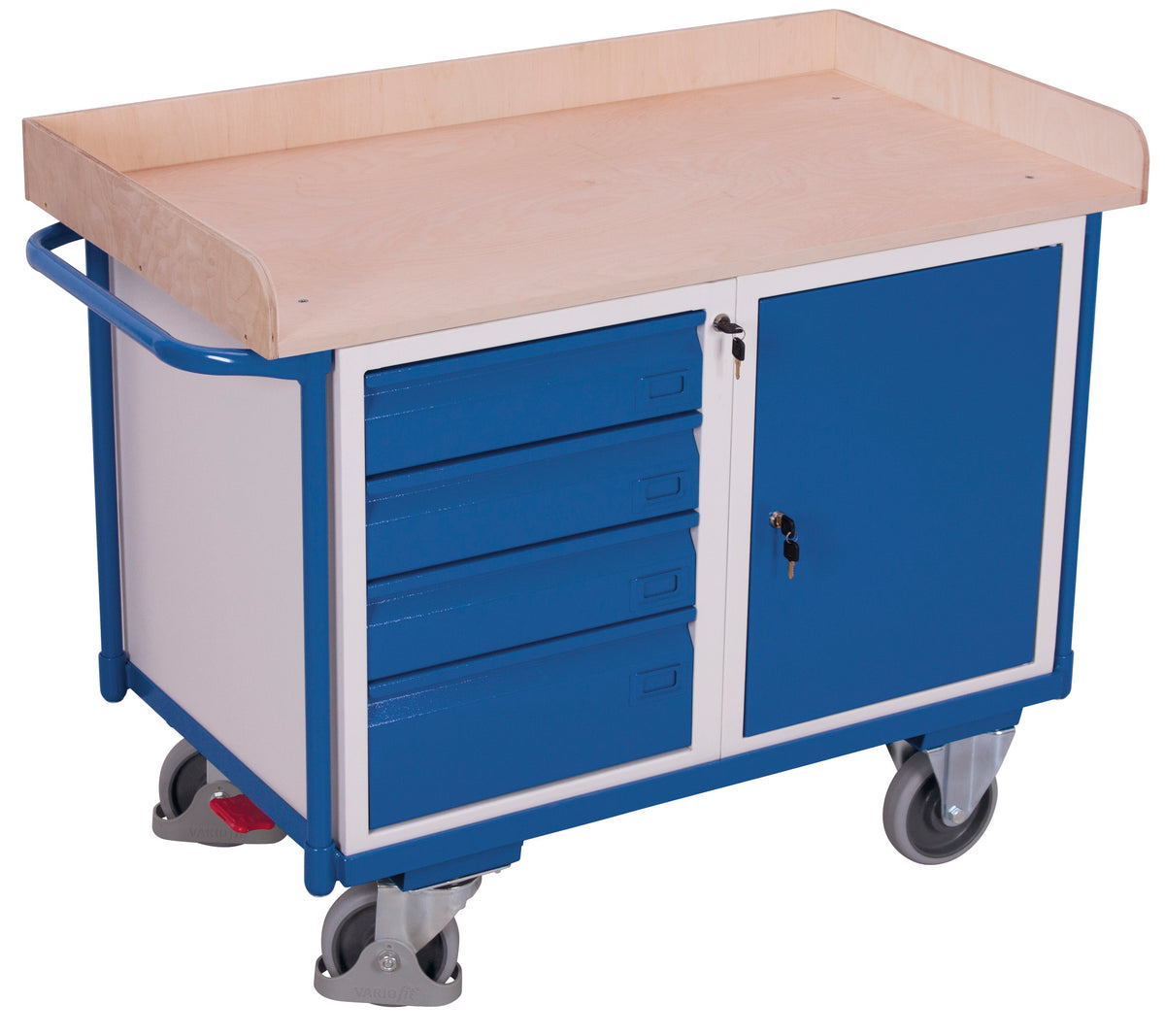 VARIOfit sw-600 613 Werkstattwagen mit Ladefläche, Schrank und Schubladen, EasySTOP