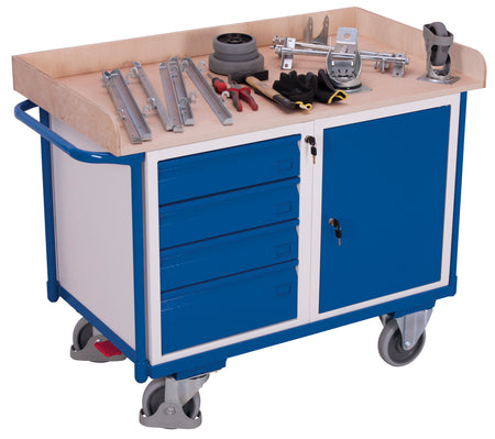 VARIOfit sw-600 613 Werkstattwagen mit Ladefläche, Schrank und Schubladen, EasySTOP