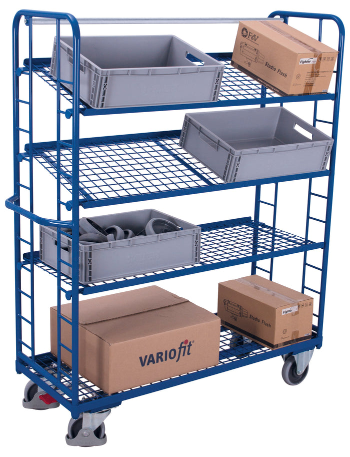 VARIOfit Etagenwagen mit vier Drahtgitterböden, Baukasten-System, EasySTOP