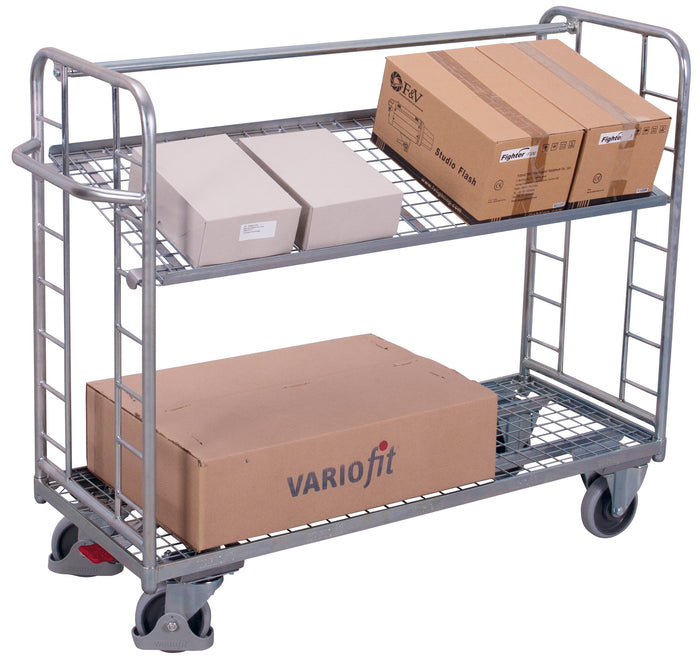 VARIOfit Etagenwagen mit zwei Drahtgitterböden, verzinkt, Baukasten-System, EasySTOP