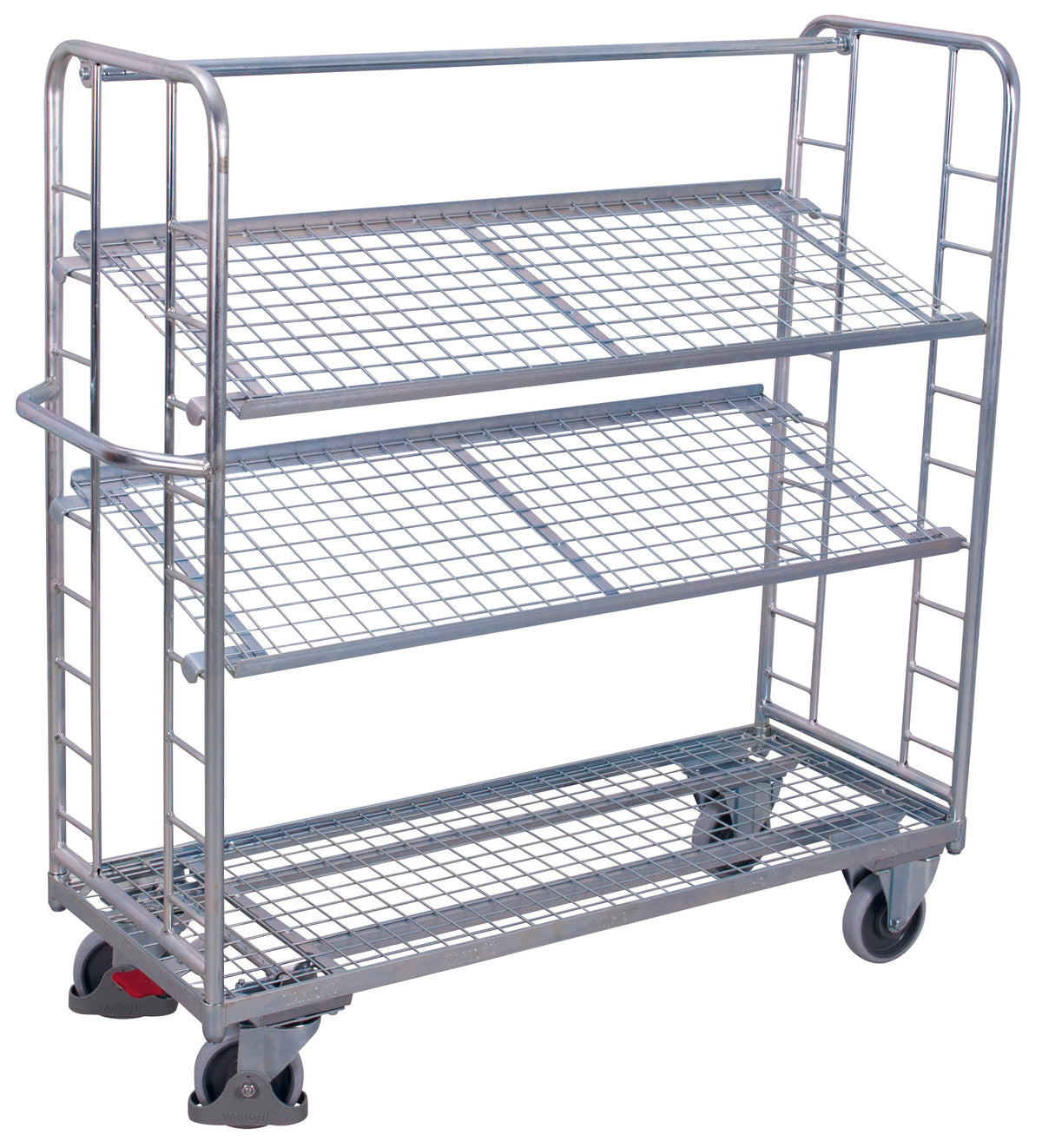 VARIOfit Etagenwagen mit drei Drahtgitterböden, verzinkt, Baukasten-System, EasySTOP