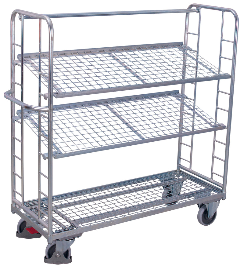 VARIOfit Etagenwagen mit drei Drahtgitterböden, verzinkt, Baukasten-System, EasySTOP