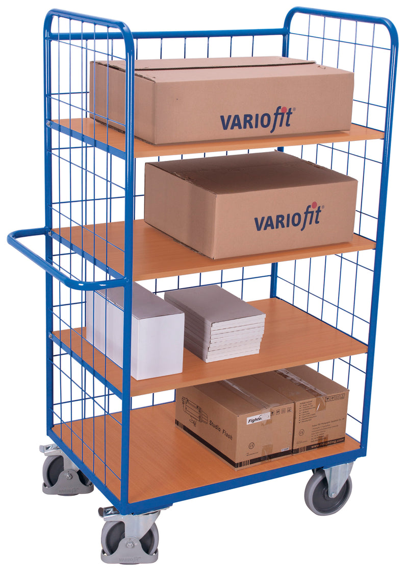 VARIOfit Hoher Etagenwagen mit drei klappbaren Etagenböden, EasySTOP