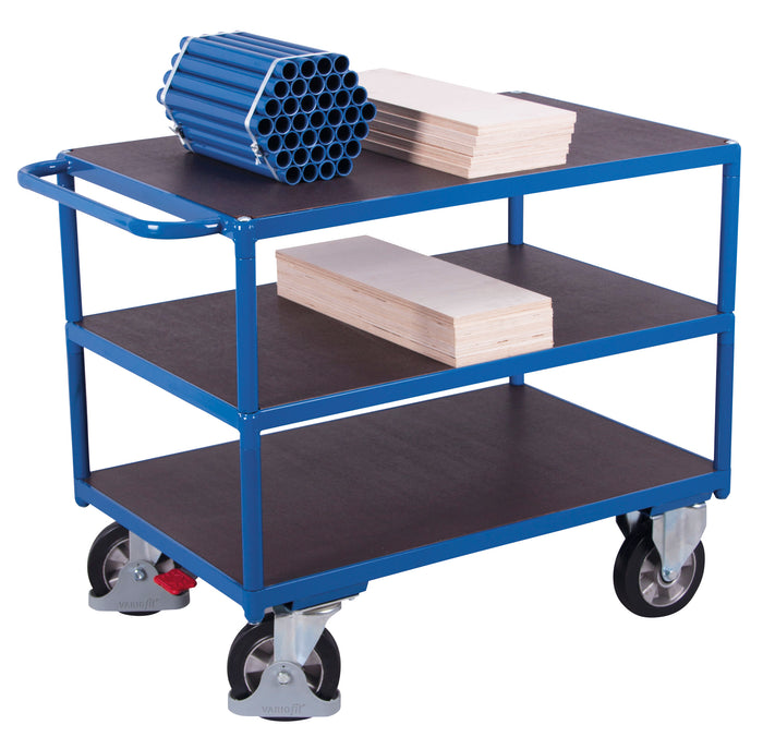 VARIOfit Schwerlast Tischwagen mit drei Ladeflächen, Baukasten-System, EasySTOP