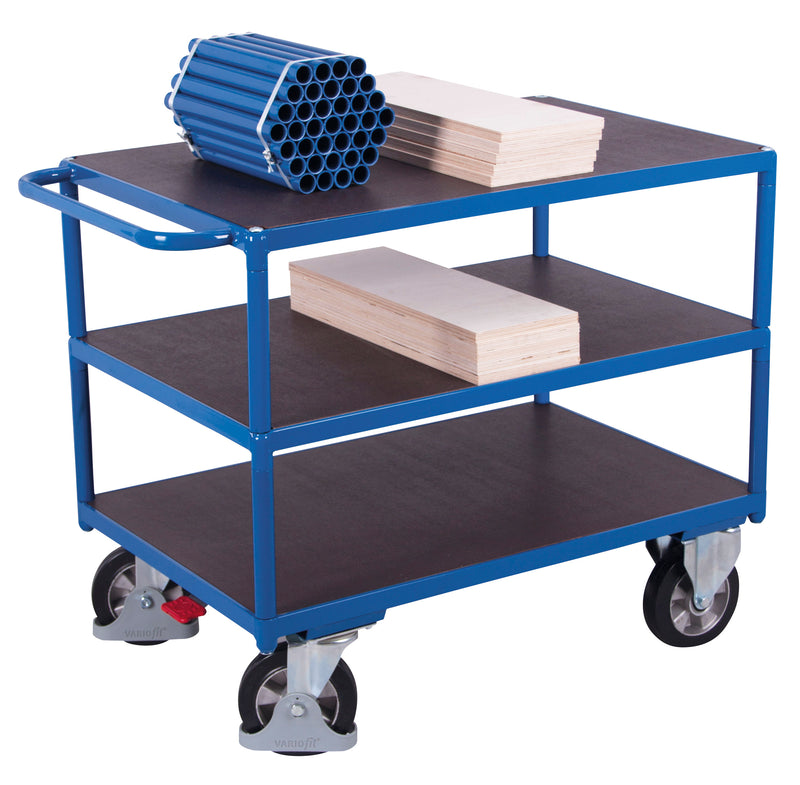 VARIOfit Schwerlast Tischwagen mit drei Ladeflächen, Baukasten-System, EasySTOP