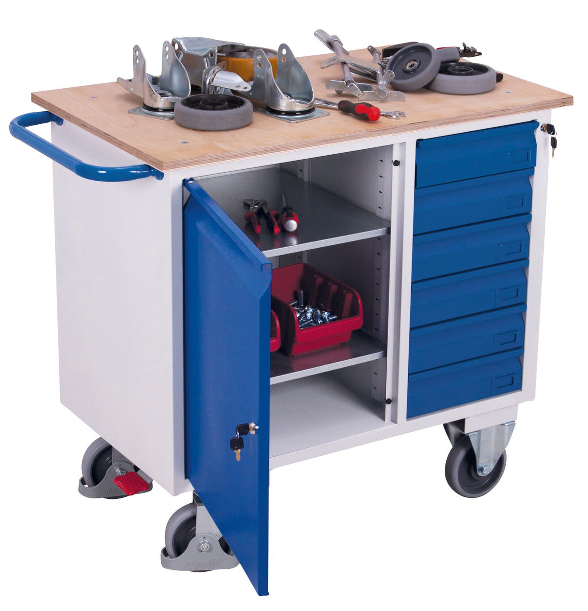 VARIOfit sw-985.001 Werkstattwagen mit sechs Schubladen, EasySTOP