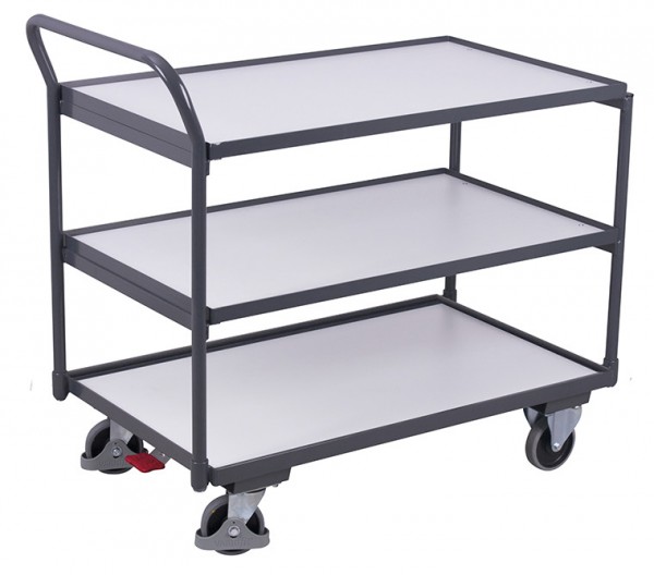 VARIOfit ESD Tischwagen mit drei Ladeflächen, Baukasten-System, EasySTOP