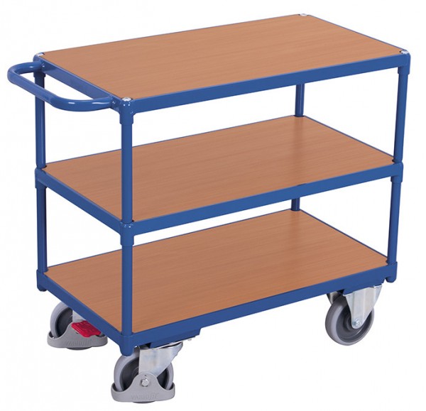 VARIOfit Schwerer Tischwagen mit drei Ladeflächen, Baukasten-System, EasySTOP