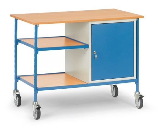 Fetra 5864 Rolltisch mit zwei Böden aus Holz und Stahlschrank, 150 kg