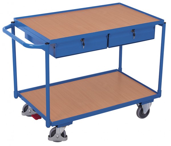 VARIOfit Tischwagen mit zwei Ladeflächen und zwei Schubladen, Baukasten-System, EasySTOP