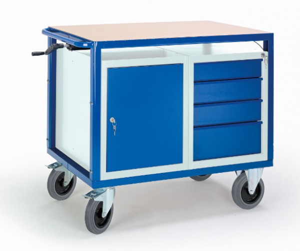 ROLLCART 07-4307/H Höhenverstellbarer Tischwagen mit Schrank und Schubladen